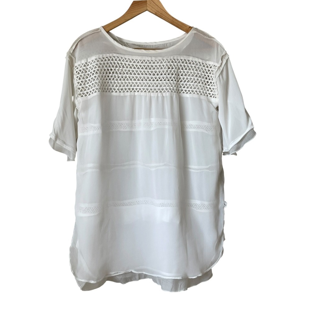 Unbranded Women White Crochet Lace Tiered Ruffle Blouse Medium Boho Sheer Top - Picture 9 of 15